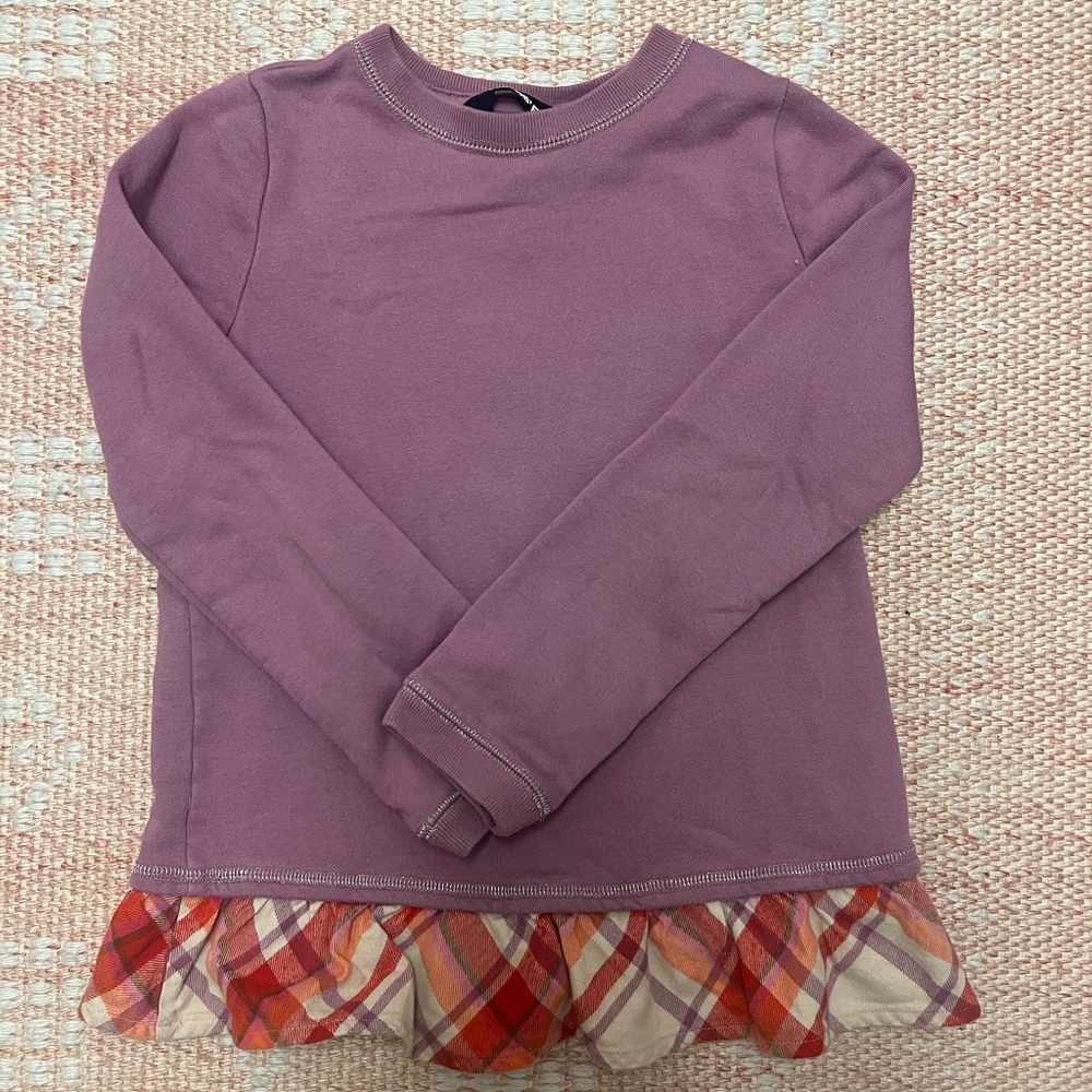 Lands End Kids Long Sleeve Sweatshirt with Plaid Hem